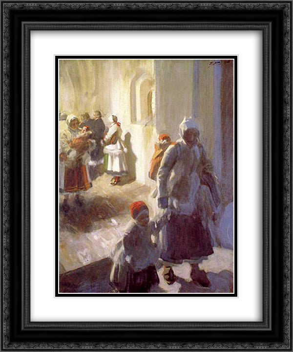 Christmas Morning Service 20x24 Black Ornate Wood Framed Art Print Poster with Double Matting by Zorn, Anders