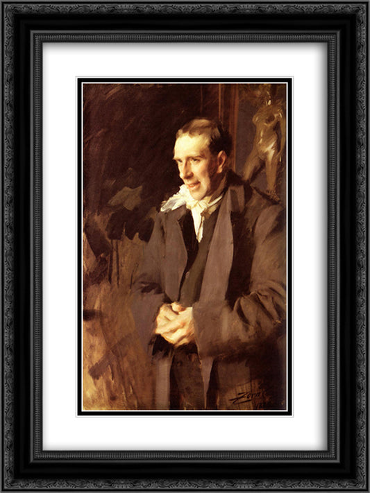 Coquelin Cadet 18x24 Black Ornate Wood Framed Art Print Poster with Double Matting by Zorn, Anders