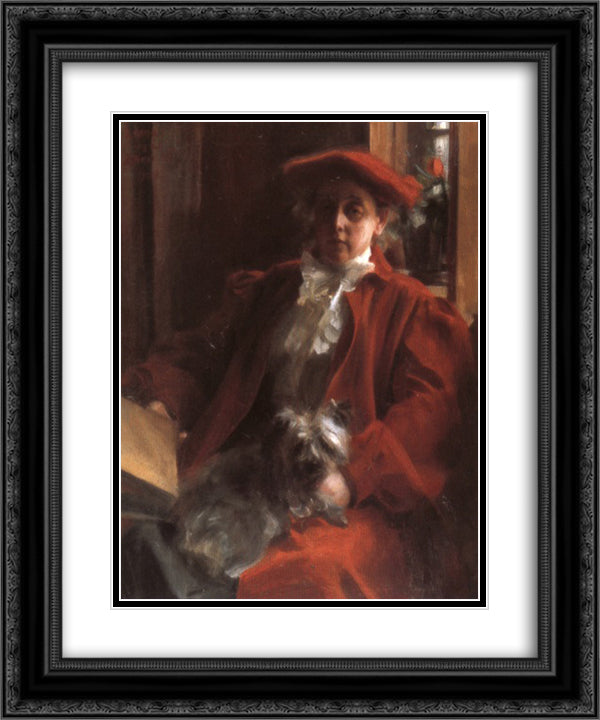 Emma and Mouche, the dog 20x24 Black Ornate Wood Framed Art Print Poster with Double Matting by Zorn, Anders