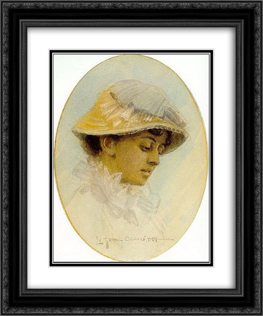 Emma Lamm in a straw hat 20x24 Black Ornate Wood Framed Art Print Poster with Double Matting by Zorn, Anders