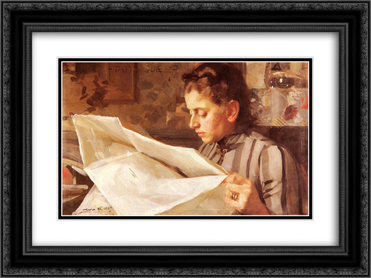 Emma Zorn, reading 24x18 Black Ornate Wood Framed Art Print Poster with Double Matting by Zorn, Anders