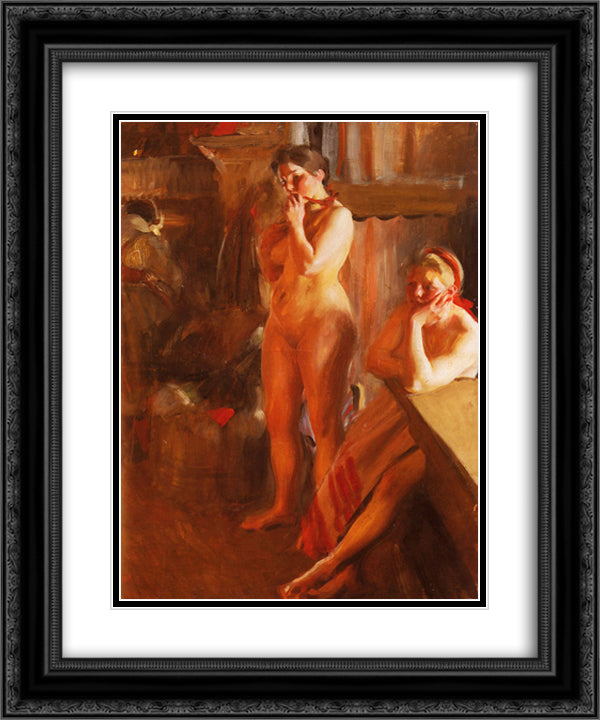 Firelight 20x24 Black Ornate Wood Framed Art Print Poster with Double Matting by Zorn, Anders