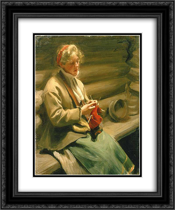 Girl knitting 20x24 Black Ornate Wood Framed Art Print Poster with Double Matting by Zorn, Anders