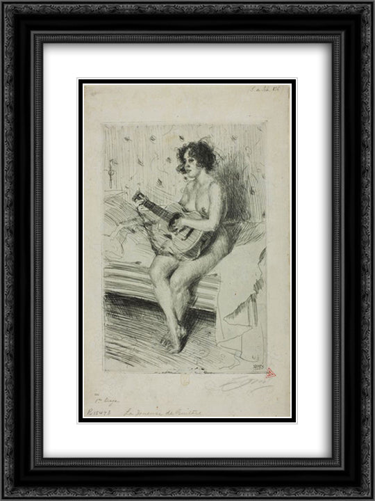 Guitar player 18x24 Black Ornate Wood Framed Art Print Poster with Double Matting by Zorn, Anders