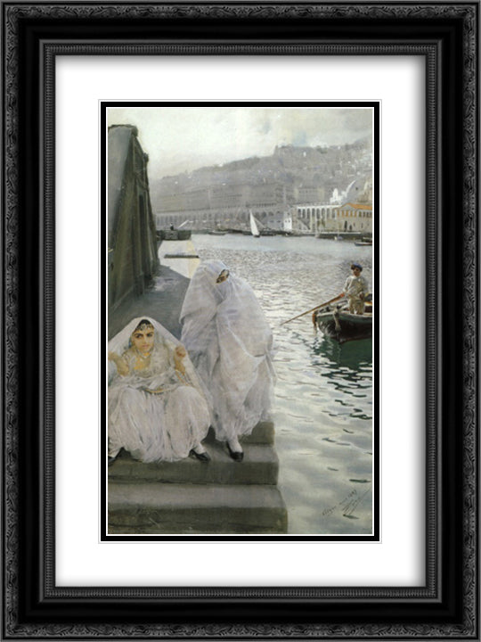 In the Harbour of Algiers 18x24 Black Ornate Wood Framed Art Print Poster with Double Matting by Zorn, Anders