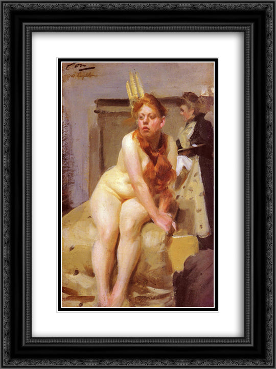 In the studio 18x24 Black Ornate Wood Framed Art Print Poster with Double Matting by Zorn, Anders
