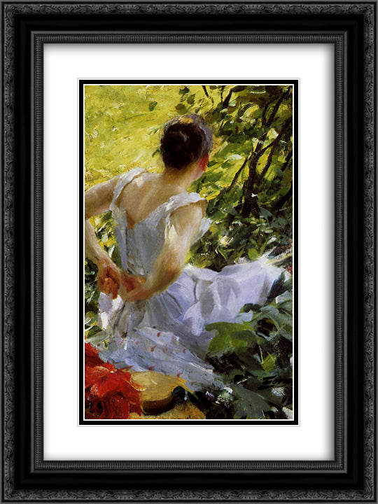 In the woods 18x24 Black Ornate Wood Framed Art Print Poster with Double Matting by Zorn, Anders