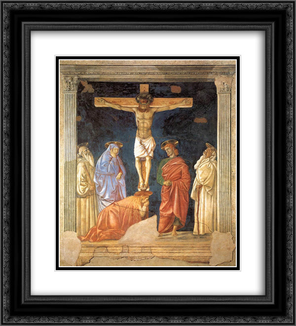 Crucifixion and Saints 20x22 Black Ornate Wood Framed Art Print Poster with Double Matting by Castagno, Andrea del