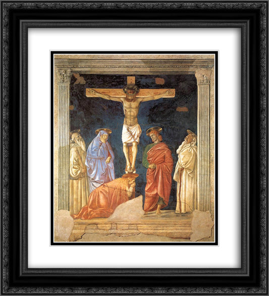 Crucifixion and Saints 20x22 Black Ornate Wood Framed Art Print Poster with Double Matting by Castagno, Andrea del
