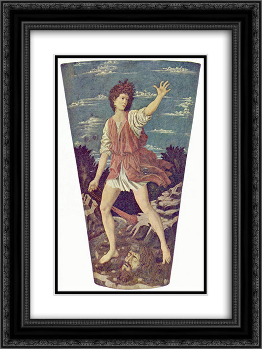 David with the Head of Goliath 18x24 Black Ornate Wood Framed Art Print Poster with Double Matting by Castagno, Andrea del
