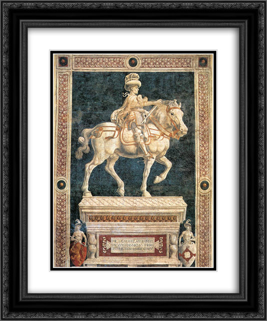 Equestrian monument to Niccolo da Tolentino 20x24 Black Ornate Wood Framed Art Print Poster with Double Matting by Castagno, Andrea del