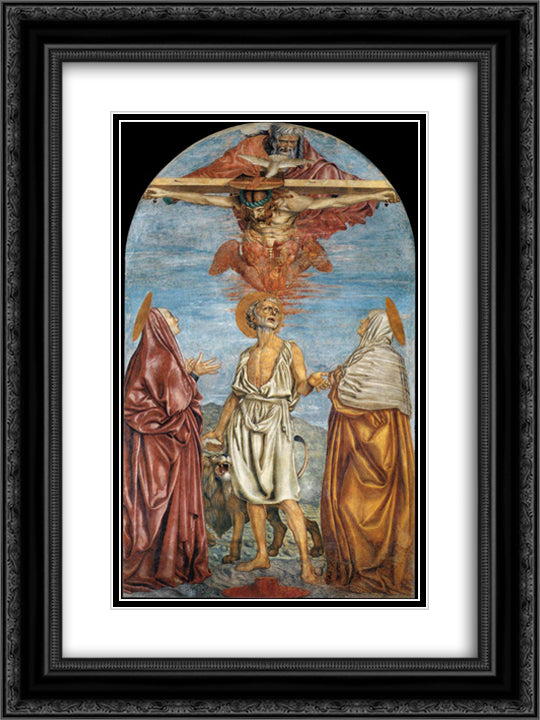 Holy Trinity with St. Jerome 18x24 Black Ornate Wood Framed Art Print Poster with Double Matting by Castagno, Andrea del