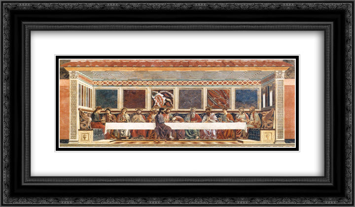 The Last Supper 24x14 Black Ornate Wood Framed Art Print Poster with Double Matting by Castagno, Andrea del