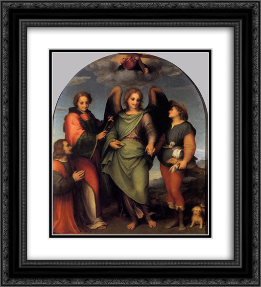 Archangel Raphael with Tobias, St. Lawrence and the Donor Leonardo di Lorenzo Morelli 20x22 Black Ornate Wood Framed Art Print Poster with Double Matting by Sarto, Andrea del