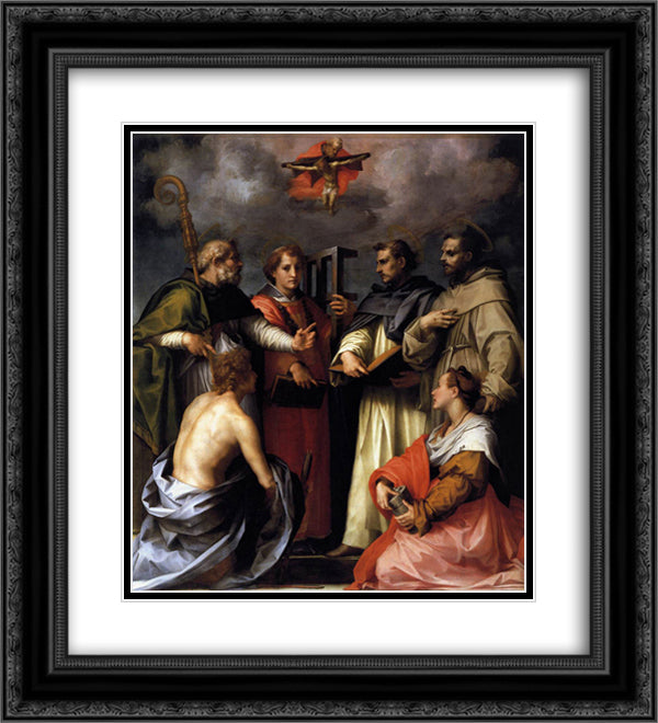 Disputation on the Trinity 20x22 Black Ornate Wood Framed Art Print Poster with Double Matting by Sarto, Andrea del