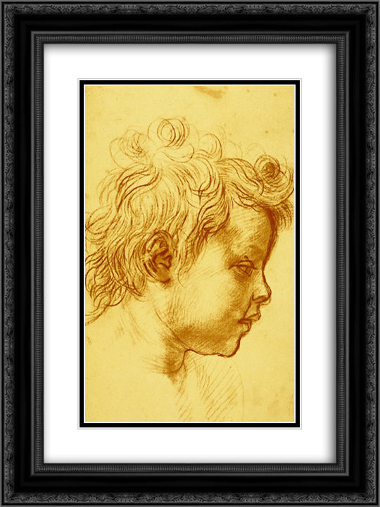 Head of a Child 18x24 Black Ornate Wood Framed Art Print Poster with Double Matting by Sarto, Andrea del