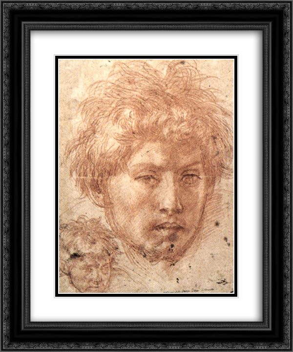 Head of a Young Man 20x24 Black Ornate Wood Framed Art Print Poster with Double Matting by Sarto, Andrea del