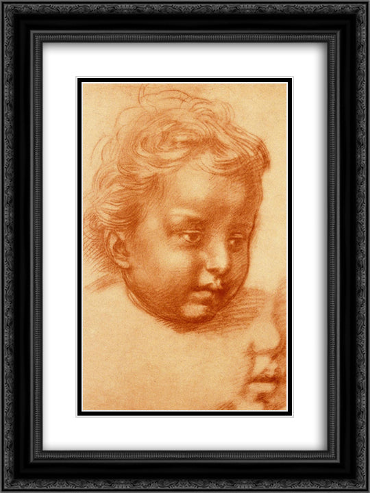 Head Of Child 18x24 Black Ornate Wood Framed Art Print Poster with Double Matting by Sarto, Andrea del