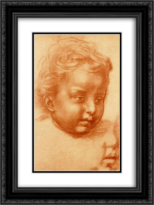 Head Of Child 18x24 Black Ornate Wood Framed Art Print Poster with Double Matting by Sarto, Andrea del