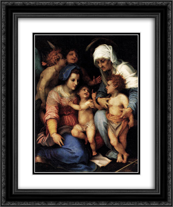 Madonna and Child with St. Elisabeth, the Infant St. John, and Two Angels 20x24 Black Ornate Wood Framed Art Print Poster with Double Matting by Sarto, Andrea del