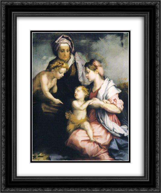 Madonna and Child with St. Elizabeth and St. John the Baptist 20x24 Black Ornate Wood Framed Art Print Poster with Double Matting by Sarto, Andrea del