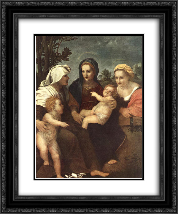 Madonna and Child with Sts Catherine, Elisabeth and John the Baptist 20x24 Black Ornate Wood Framed Art Print Poster with Double Matting by Sarto, Andrea del