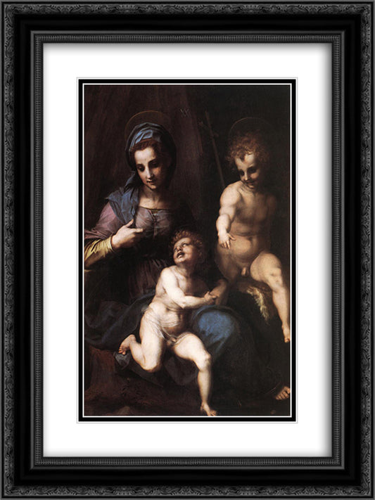 Madonna and Child with the Young St. John 18x24 Black Ornate Wood Framed Art Print Poster with Double Matting by Sarto, Andrea del