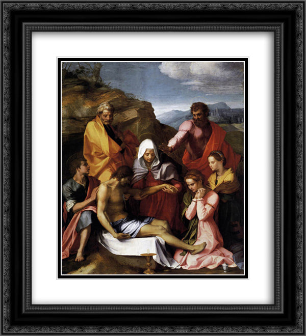 Pieta with Saints 20x22 Black Ornate Wood Framed Art Print Poster with Double Matting by Sarto, Andrea del