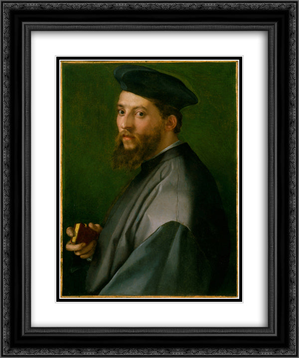 Portrait of a Man 20x24 Black Ornate Wood Framed Art Print Poster with Double Matting by Sarto, Andrea del