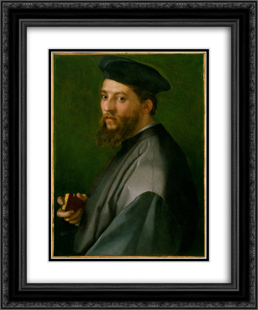 Portrait of a Man 20x24 Black Ornate Wood Framed Art Print Poster with Double Matting by Sarto, Andrea del