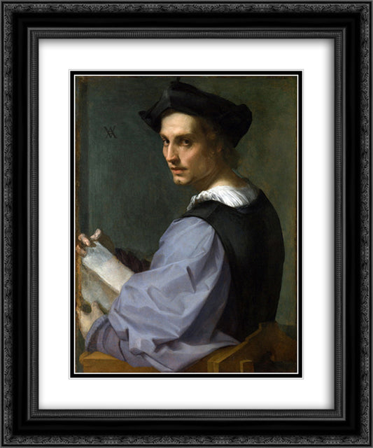 Portrait of a Young Man 20x24 Black Ornate Wood Framed Art Print Poster with Double Matting by Sarto, Andrea del