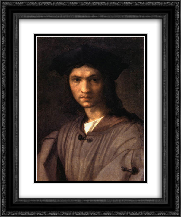 Portrait of Baccio Bandinelli 20x24 Black Ornate Wood Framed Art Print Poster with Double Matting by Sarto, Andrea del