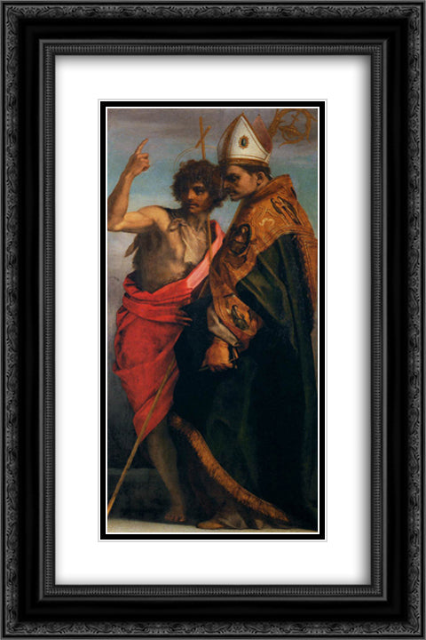 Sts John the Baptist and Bernardo degli Uberti 16x24 Black Ornate Wood Framed Art Print Poster with Double Matting by Sarto, Andrea del