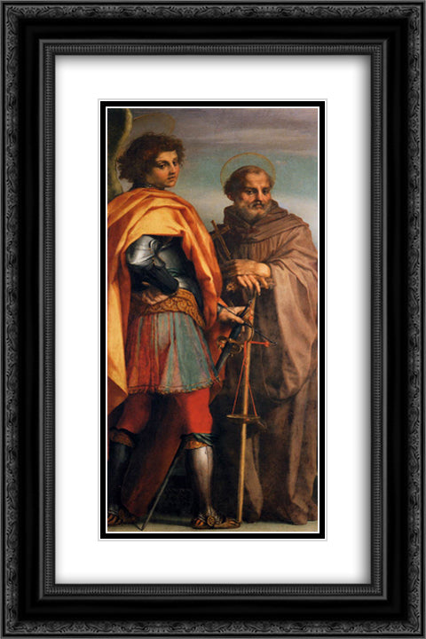 Sts Michael and John Gualbert 16x24 Black Ornate Wood Framed Art Print Poster with Double Matting by Sarto, Andrea del