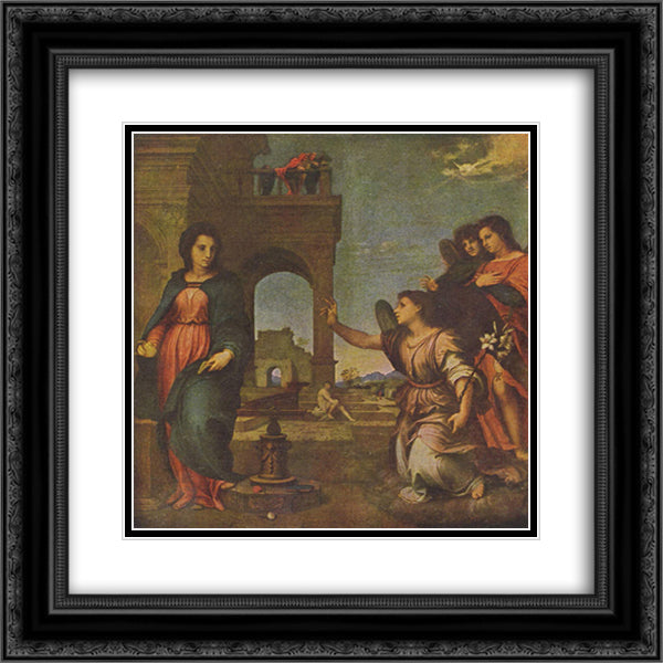 The Annunciation 20x20 Black Ornate Wood Framed Art Print Poster with Double Matting by Sarto, Andrea del