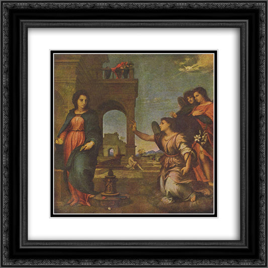 The Annunciation 20x20 Black Ornate Wood Framed Art Print Poster with Double Matting by Sarto, Andrea del