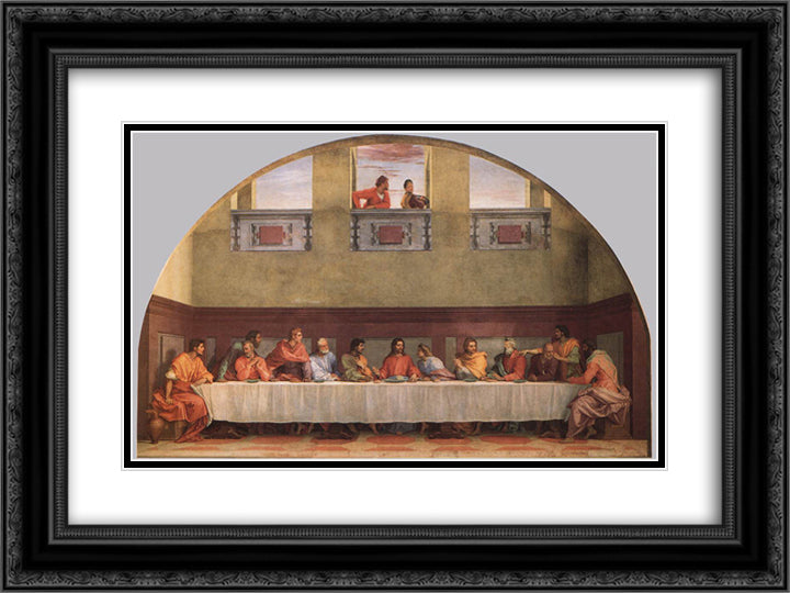 The Last Supper (detail) 24x18 Black Ornate Wood Framed Art Print Poster with Double Matting by Sarto, Andrea del