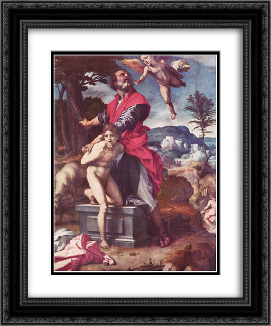 The Sacrifice of Abraham 20x24 Black Ornate Wood Framed Art Print Poster with Double Matting by Sarto, Andrea del