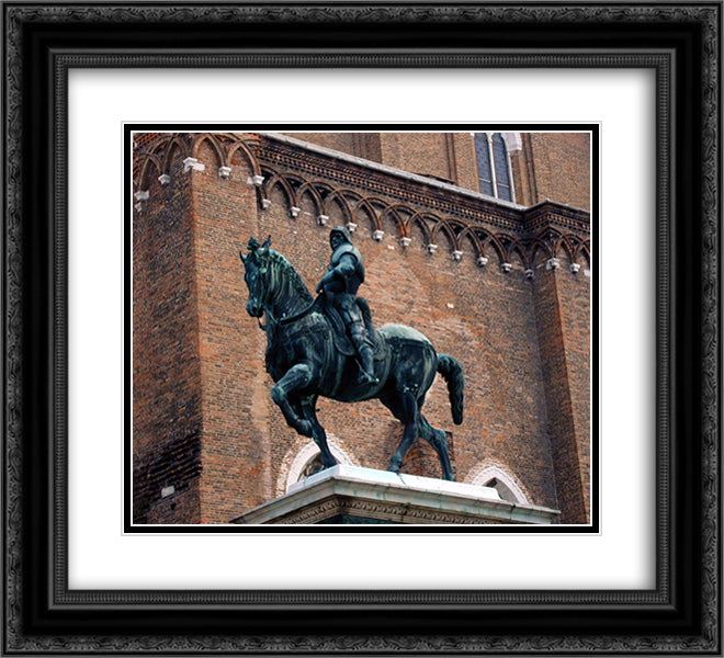 Equestrian statue of the condottiere Bartolomeo Colleoni 22x20 Black Ornate Wood Framed Art Print Poster with Double Matting by Verrocchio, Andrea del