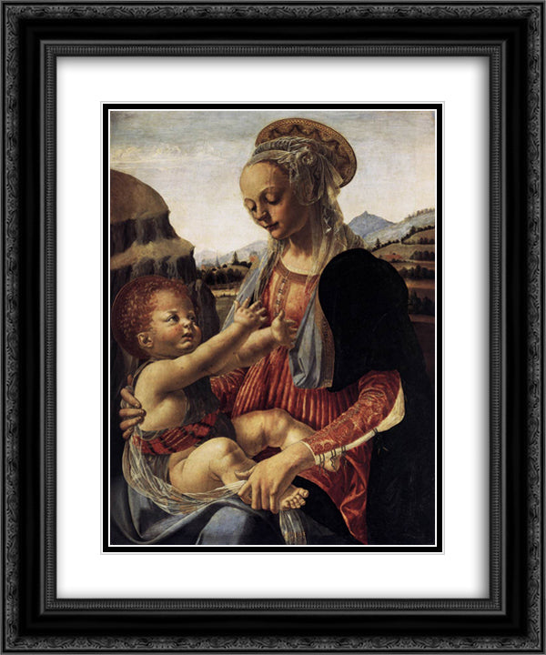 Madonna and Child 20x24 Black Ornate Wood Framed Art Print Poster with Double Matting by Verrocchio, Andrea del