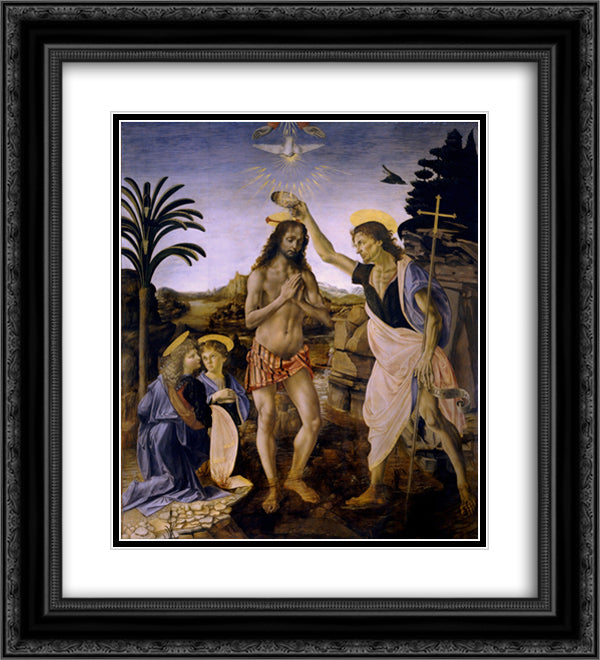 The Baptism of Christ 20x22 Black Ornate Wood Framed Art Print Poster with Double Matting by Verrocchio, Andrea del