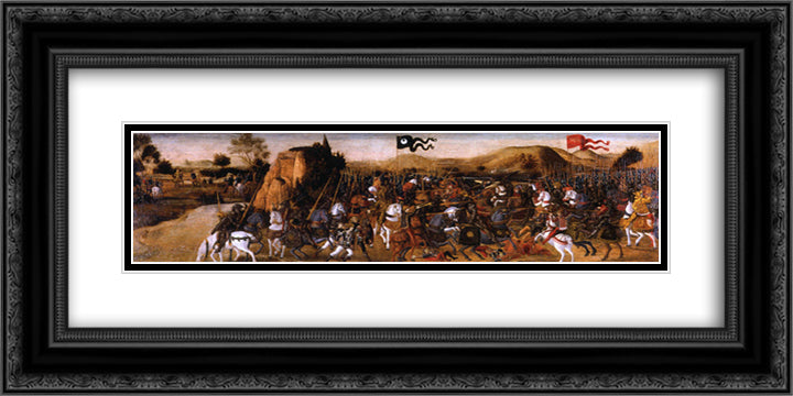 The Battle of Pydna 24x12 Black Ornate Wood Framed Art Print Poster with Double Matting by Verrocchio, Andrea del