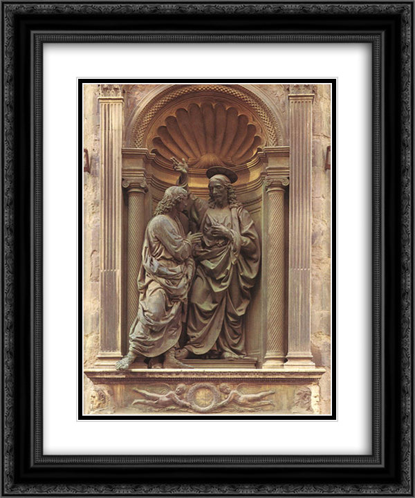The Doubting Thomas 20x24 Black Ornate Wood Framed Art Print Poster with Double Matting by Verrocchio, Andrea del