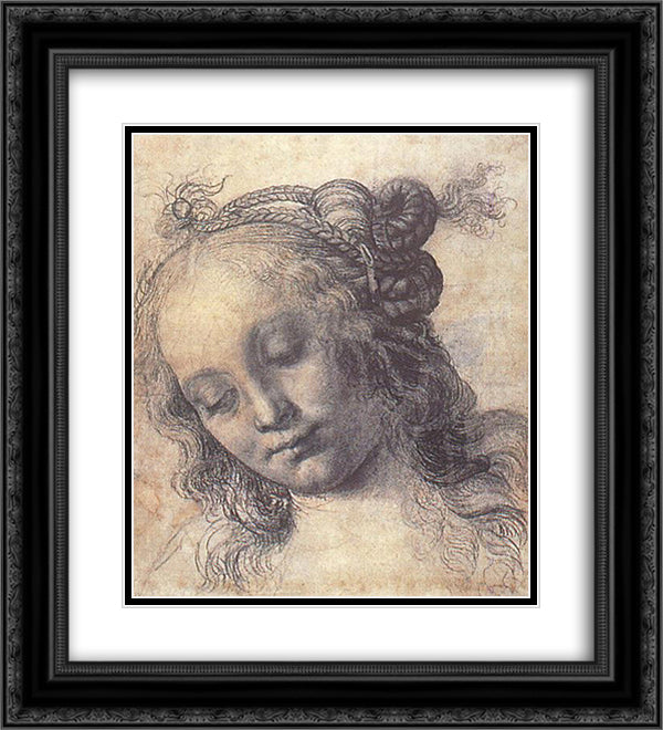 Woman Looking Down 20x22 Black Ornate Wood Framed Art Print Poster with Double Matting by Verrocchio, Andrea del