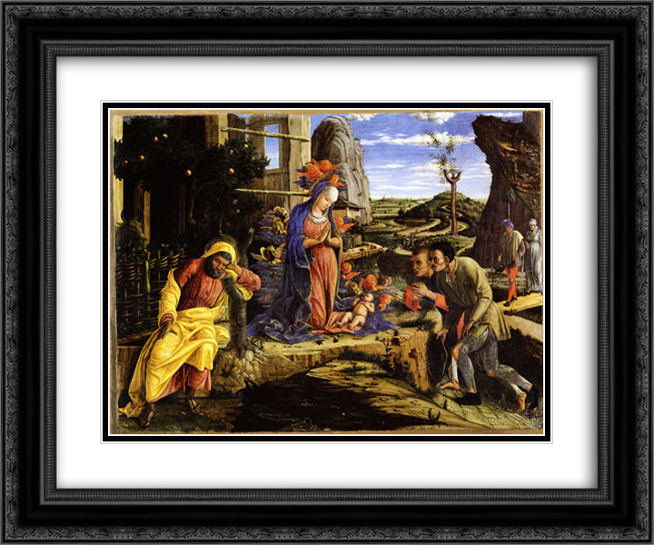Adoration of the Shepherds 24x20 Black Ornate Wood Framed Art Print Poster with Double Matting by Mantegna, Andrea