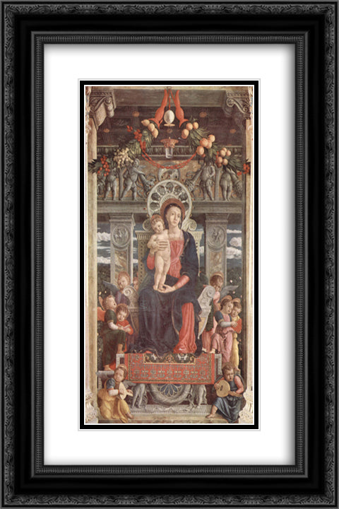 Altarpiece of San Zeno in Verona, central panel Madonna and Angels 16x24 Black Ornate Wood Framed Art Print Poster with Double Matting by Mantegna, Andrea