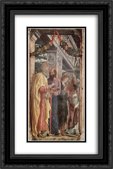Altarpiece of San Zeno in Verona, left panel of St. Peter and St. Paul, St.John the Evangelist, St. Zeno 16x24 Black Ornate Wood Framed Art Print Poster with Double Matting by Mantegna, Andrea