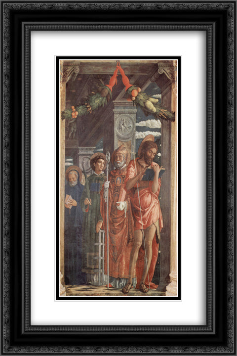 Altarpiece of San Zeno in Verona, right panel of St. Benedict, St. Lawrence, St. Gregory and St. John the Baptist 16x24 Black Ornate Wood Framed Art Print Poster with Double Matting by Mantegna, Andrea