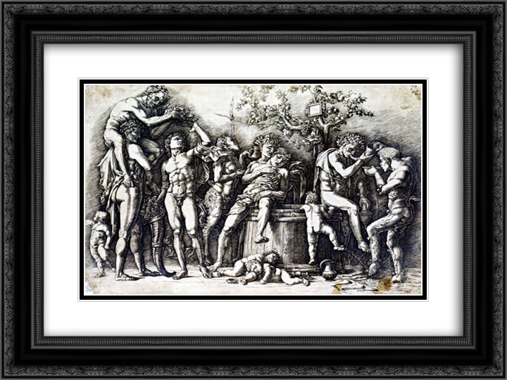 Bacchanalia with a Wine 24x18 Black Ornate Wood Framed Art Print Poster with Double Matting by Mantegna, Andrea