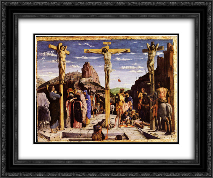 Calvary, central predella panel from the St. Zeno of Verona altarpiece 24x20 Black Ornate Wood Framed Art Print Poster with Double Matting by Mantegna, Andrea